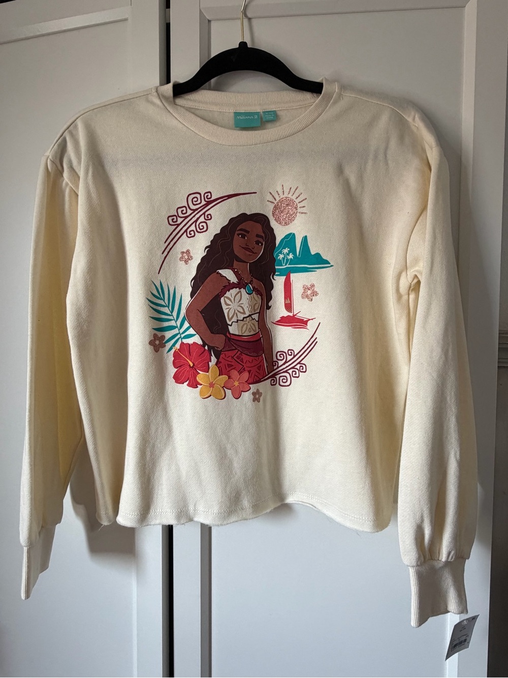 Disney Cream Moana Graphic Sweatshirt with Colorful Island Design